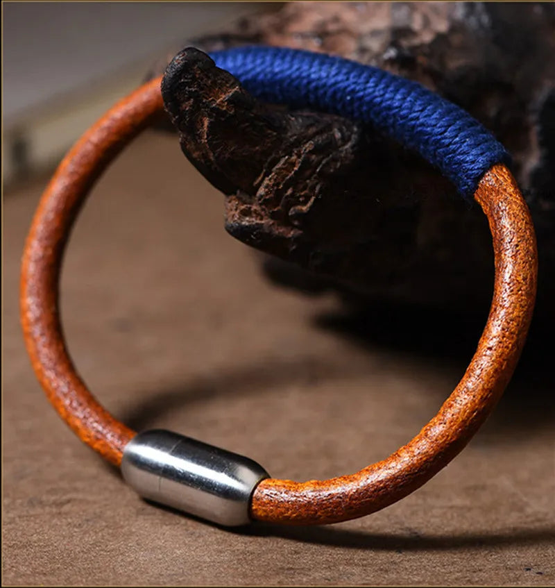 Tibetan National Style Wristband Handwoven Men Women Simple Cowhide Rope Couple Vintage Leather Rope Bracelet Charming Ornament