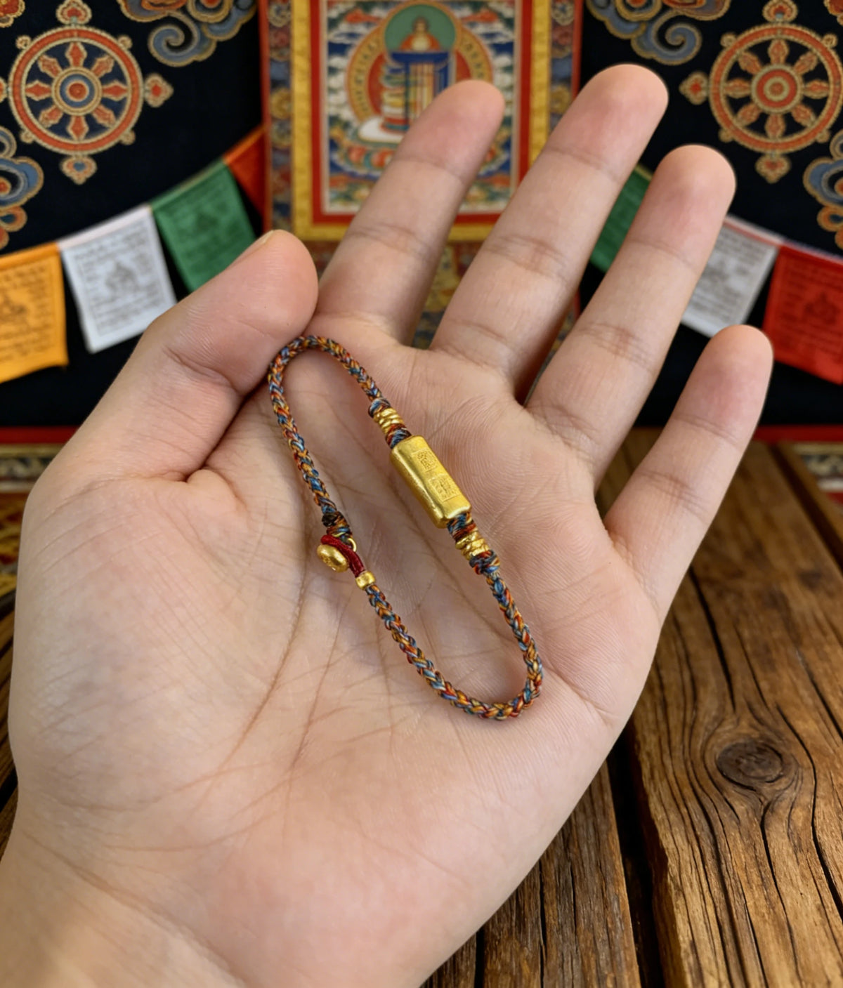 Handmade Tibetan Lucky Multicolor Braided Bracelet Barrel Pendant Woven Cord Wristband, Ethnic Amulet Jewelry Gift
