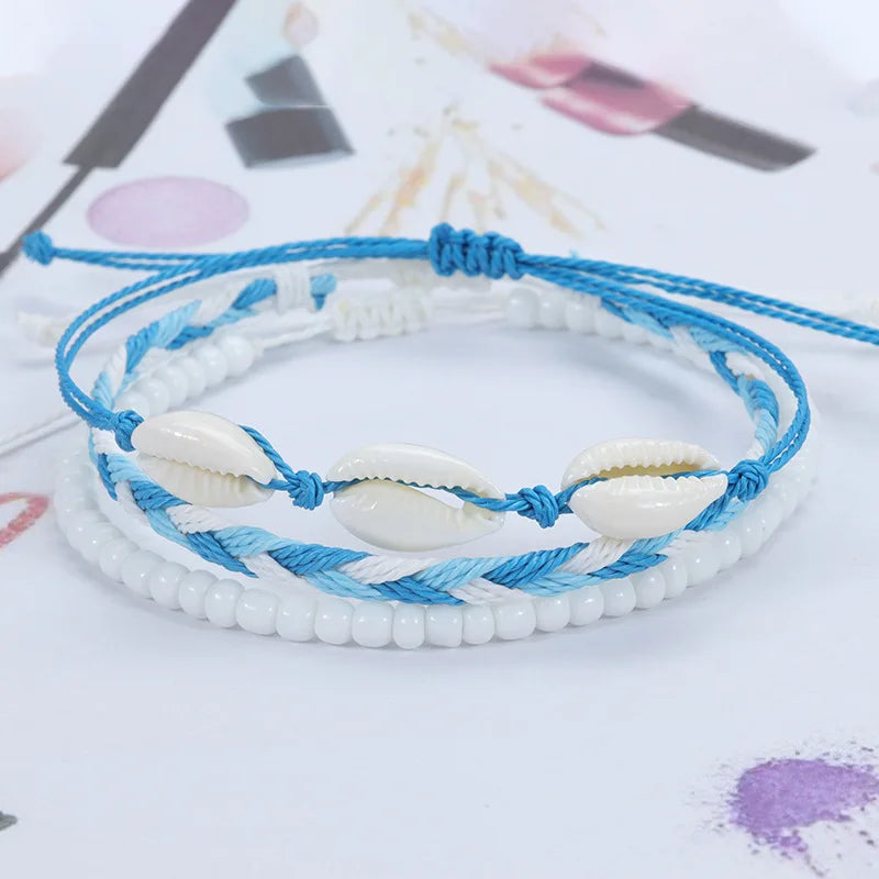 Beach Surfer Wave Bracelet for Women,Ocean Wave Adjustable Waterproof Handmade Braided String Beaded Bracelet Friendship Anklets
