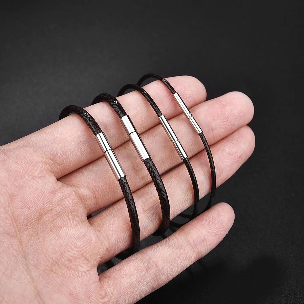 New Black Brown Leather Bracelet Cord For Men Women Leather Cord Wax Rope Stainless Steel Clasp Braided Rope Bracelet Jewelry