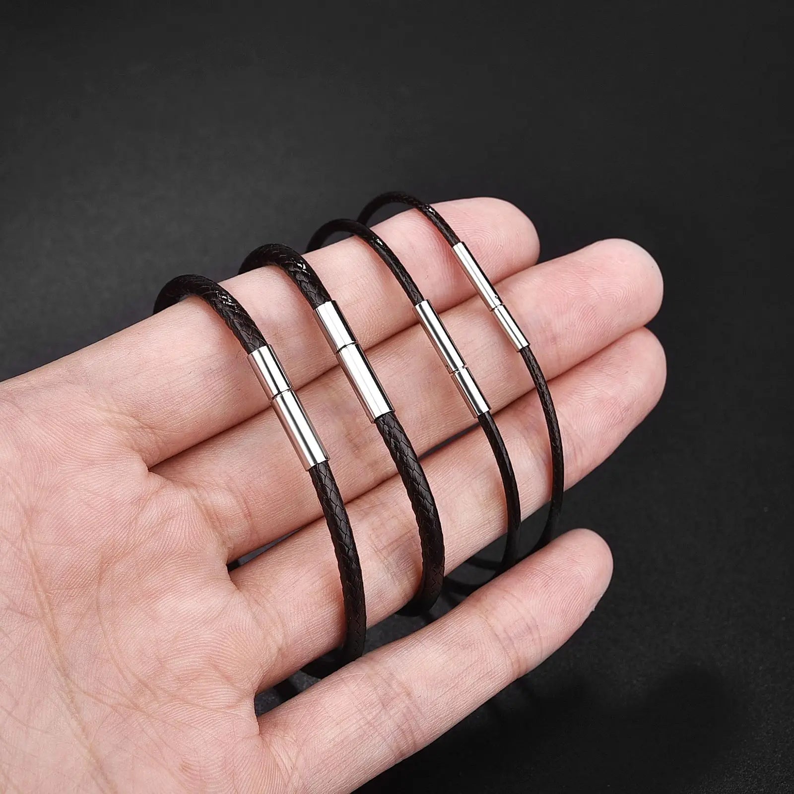 New Black Brown Leather Bracelet Cord For Men Women Leather Cord Wax Rope Stainless Steel Clasp Braided Rope Bracelet Jewelry