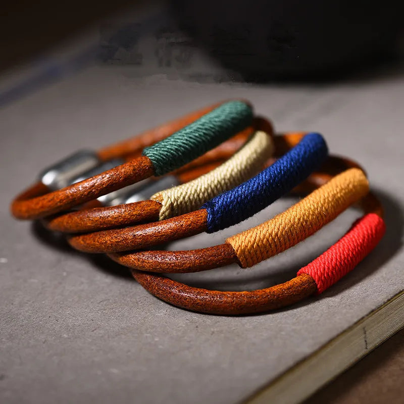 Tibetan National Style Wristband Handwoven Men Women Simple Cowhide Rope Couple Vintage Leather Rope Bracelet Charming Ornament