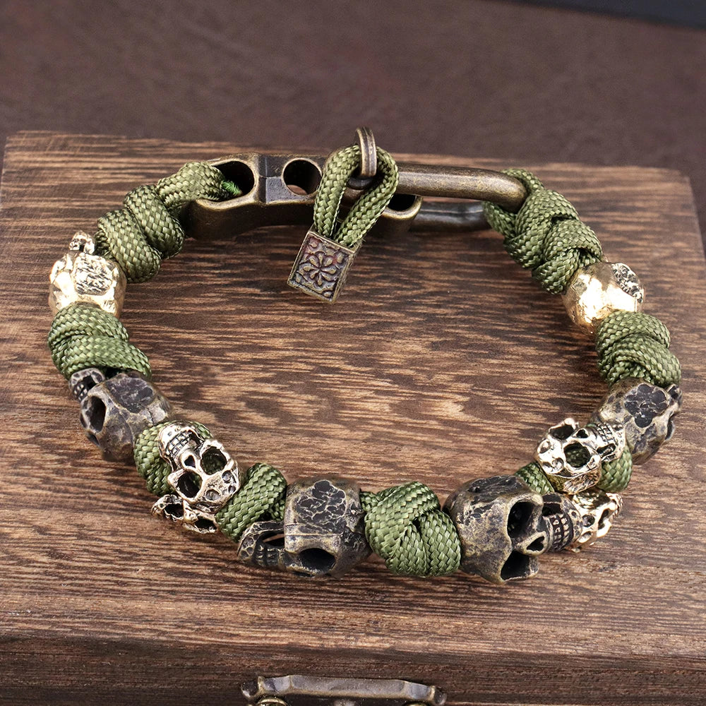 The Skull Army Paracord Bracelet Mens Vintage Skeleton Paracord Woven Bracelet Gothic Adjustable Braided Handstring Jewelry Gift
