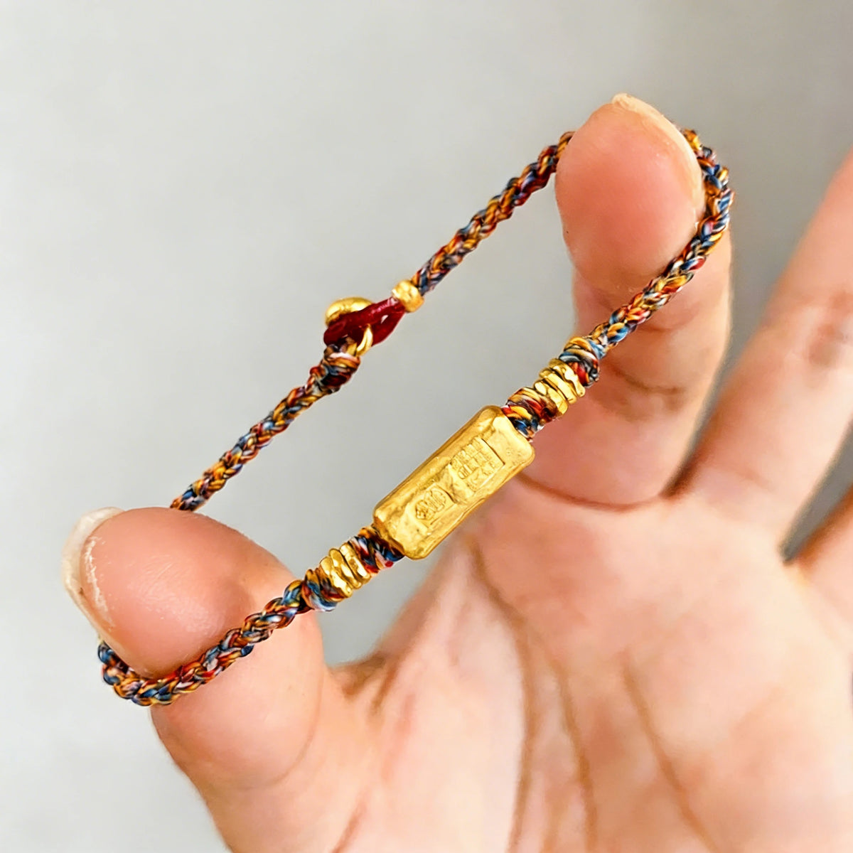 Handmade Tibetan Lucky Multicolor Braided Bracelet Barrel Pendant Woven Cord Wristband, Ethnic Amulet Jewelry Gift