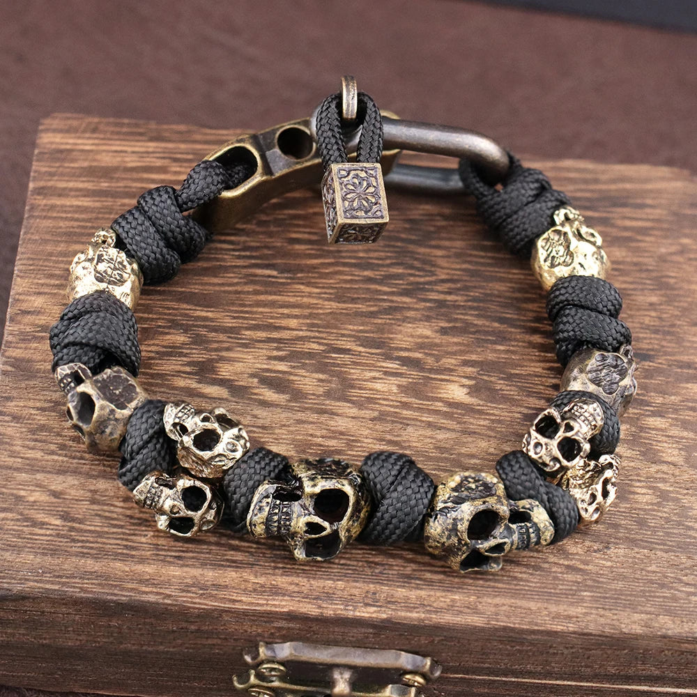 The Skull Army Paracord Bracelet Mens Vintage Skeleton Paracord Woven Bracelet Gothic Adjustable Braided Handstring Jewelry Gift