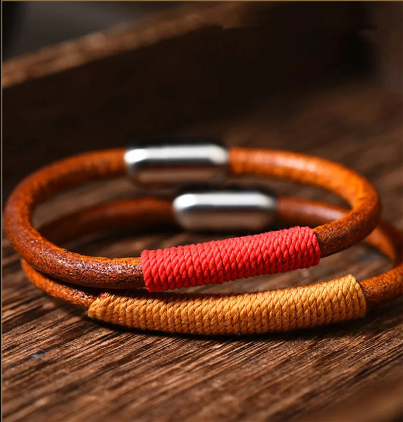Tibetan National Style Wristband Handwoven Men Women Simple Cowhide Rope Couple Vintage Leather Rope Bracelet Charming Ornament